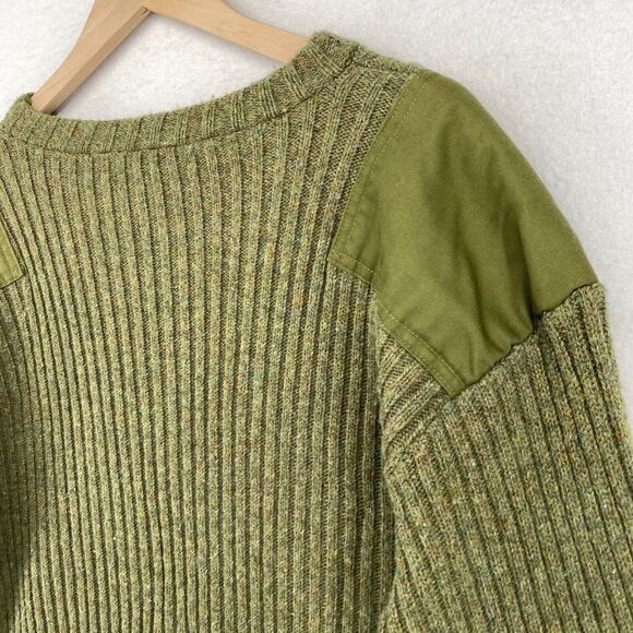 Army Commander Sweater Men M Wool Ribbed Elbow Shoulder Patch Military Green Vtg - Picture 7 of 13